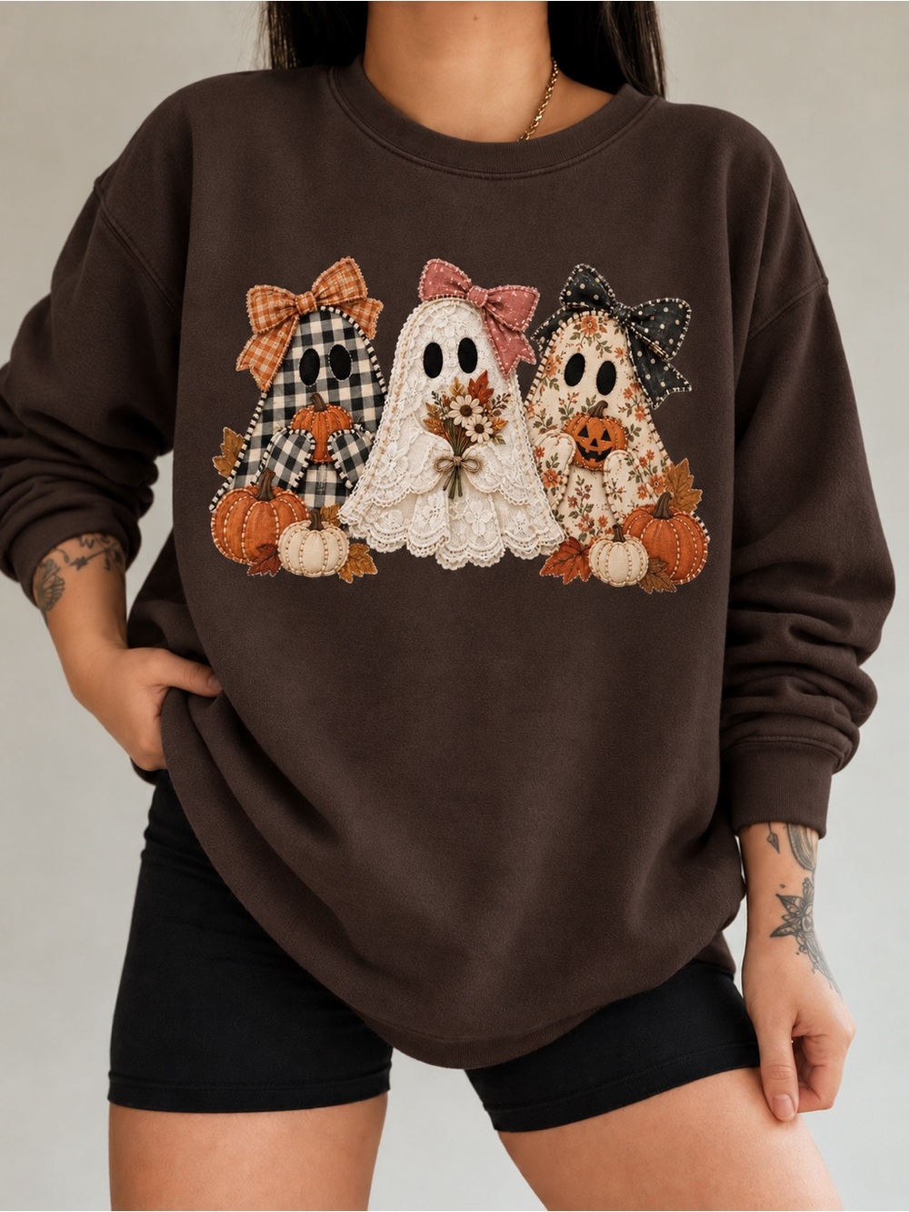 Faux Halloween Ghost Sweatshirt Fall Floral Ghost Crewneck